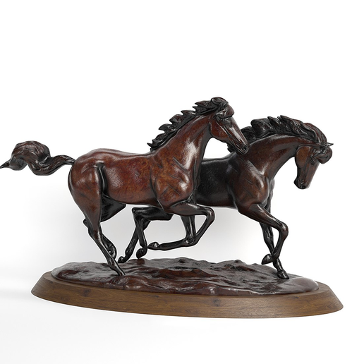 Running horses decorative sculpture 3D model