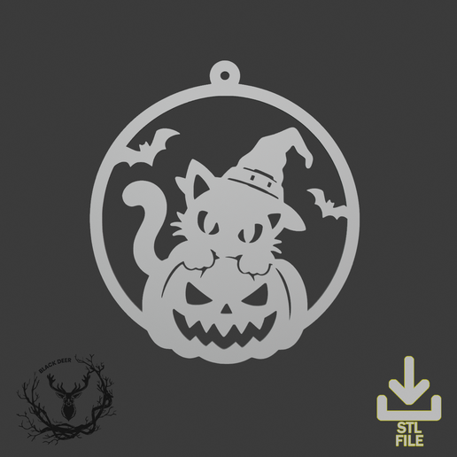 Halloween Cat Witch Pumpkin Wall Decor | AMS Compatible STL File