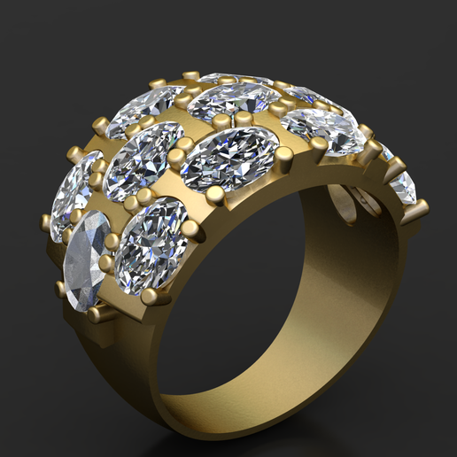 Multi Stone Gold Ring  3D Printable Model - 3D model önizlemesi