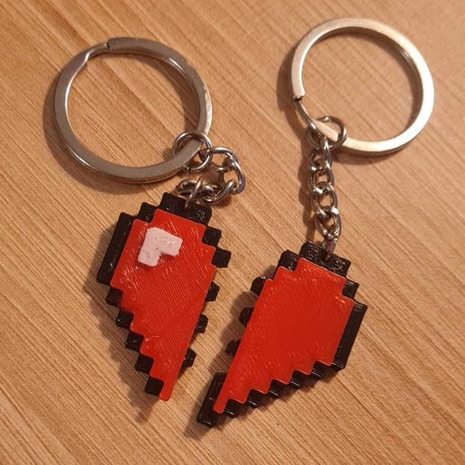 Pixel Heart Keychain - Share half with someone special! 3D model