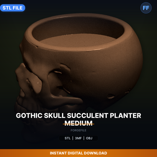 Gothic Skull Succulent Planter Medium - 3D Printable STL File