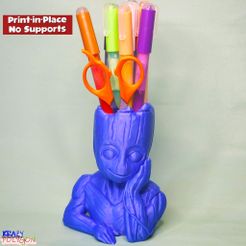Print-in-Place No Supports FBEGON Free STL file krazy groot pen,thhotbrush stand・3D print design to download