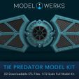 MODEL @)WERKS TIE PREDATOR MODEL KIT 3D Downloadable STL Files. 1/72 Scale Full Model Kit. Tie Predator 1/72 Scale Tie Fighter