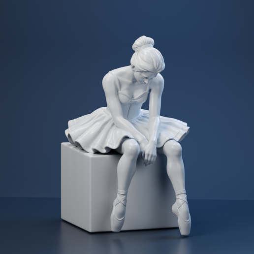 Seated Ballet Dancer in Tutu – Elegant Plinth Statue STL