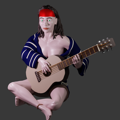 HippyBard-2.png Télécharger fichier STL Female Bard Hippy Girl Guitar • Modèle pour imprimante 3D, Grif3D