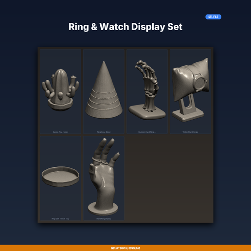 Ring & Watch Display Set - 6-Model STL Bundle