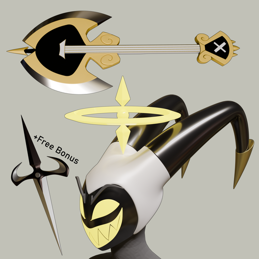 🏨 HAZBIN HOTEL ADAM MASK+ GUITAR AXE COSPLAY・ STL File for
