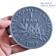 Franc_1_A_top_with_text_V1.jpg Free STL file Coin coaster Franc 1・Design to download and 3D print