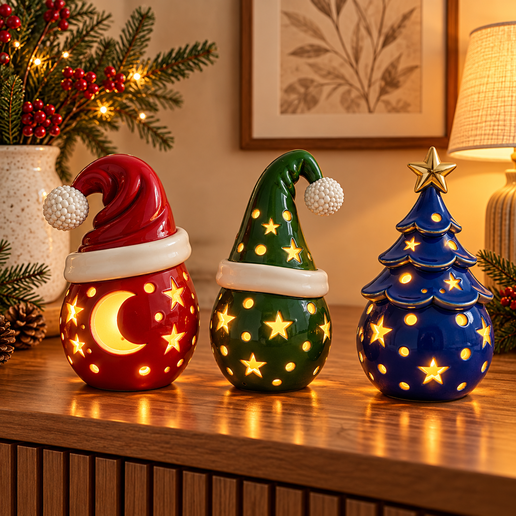 Christmas Luminary STL Bundle, Santa Hat Candle Holders, 3D Printable Holiday Decor
