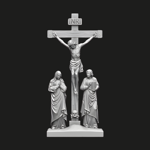 Calvary Crucifix - Christ, St Mary & St John - 3D Printable | Catholic Art