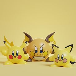 kirby-pikachu-line-render.jpg Файл STL Кирби Пичу Пикачу Райчу Покемон・Дизайн 3D принтера для загрузки