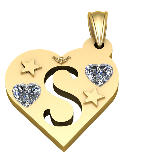 Personalized Heart Initial  Gold Pendant with Diamond Hearts