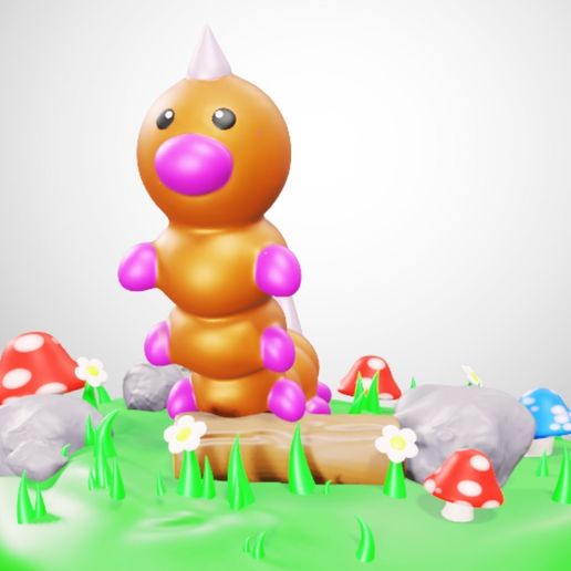 Weedle fanart - Cute realistic style 3D printable figure with nature base
