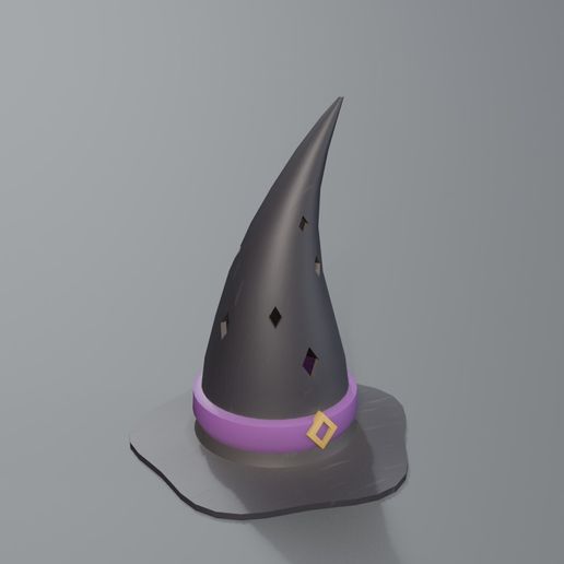 Witch Hat Tealight Lantern - Crooked Crown and Diamond Stars, No Supports - 3D Print STL