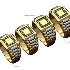 Presidential-link-Diamond-Undulated-square-signet-size7to10-00.jpg STL file Diamond square presidential link inserts ring US sizes 7to10 3D print model・Design to download and 3D print