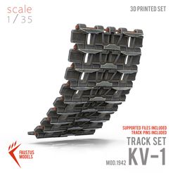 Scale 3D PRINTED SET SUPPORTED FILES INCLUDED TRACK PINS INCLUDED re TRACK SET Pp Ci K\V-1 M0D.1942 Archivo STL Oruga KV-1 Mod.1942 Impresión 3D・Modelo para descargar y imprimir en 3D