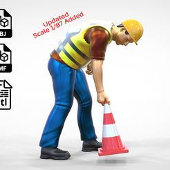 RoadWorker3.1e3.jpg STL file N3 Road Worker Placing Traffic Cone・3D print object to download