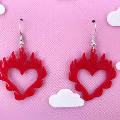 fuego.png STL file HEART ON FIRE EARRINGS・3D print design to download