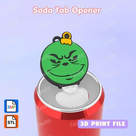 Soda Tab Opener CHRISTMAS BALLS - GRINCH Keychain - STL 3MF pre-painted - Soda can Opener