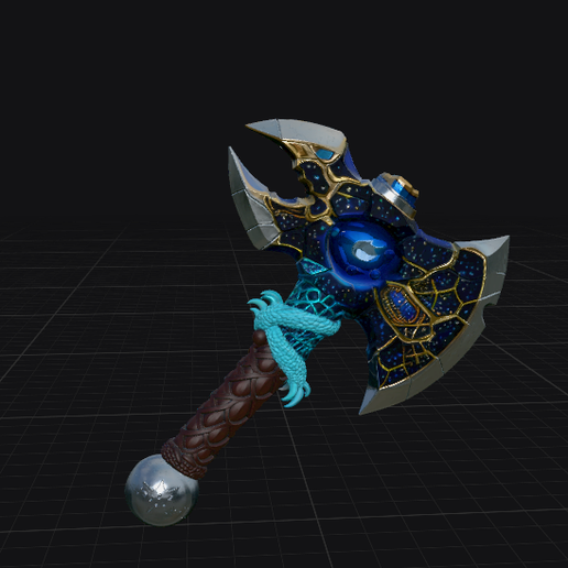 Cosmic Leviathan Fantasy Battleaxe - Epic Magic Weapon 3D Model (Single Block STL for Cosplay & Prop)
