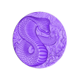snakecircular.stl snake pendant model of bas-relief