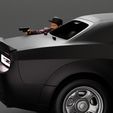 3DG-0006.jpg gangster man in a hoodie and cap shooting a gun behind the car