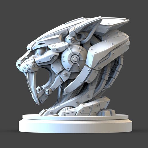 Robotic Saber-Tooth Tiger Head STL – Mecha Smilodon Sculpture 3D Print Model | Sci-Fi Animal Bust