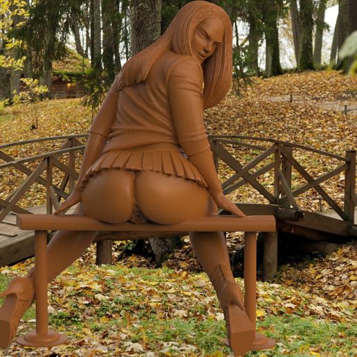 Lonely Woman Sitting On Park Bench - 3D Model