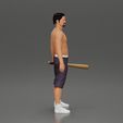 3DG-0003.jpg black afro gangster in shorts standing and holding a baseball bat