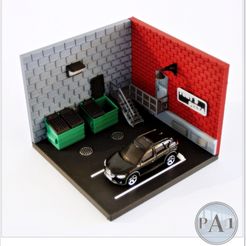 001.jpg Télécharger fichier STL Mini diorama de garage pour maquettes à l'échelle 1/64 - TONY'S BACK ALLEY • Plan à imprimer en 3D, PA1