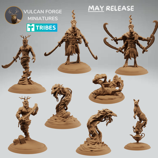 Efreeti Djinn and spirit bundle, spirit cat, efreeti with sword and camel spirit 3D model