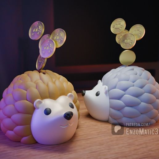 hedgehog piggy bank, money box - 3MF, STL - Multiparts - Print in place, No Support