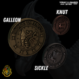 4.png Gringotts Wizarding Bank coins (Galleon, Sickle, and Knut)