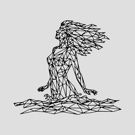 Woman Emerging from the Water Line Art Wall Art 3D model