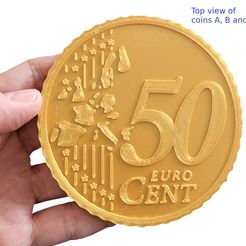 Euro_50_cent_A_top_with_text_V1.jpg Free STL file Coin coaster Euro 50 cent・Object to download and to 3D print