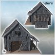 3.jpg Ruined wooden building with exposed framework, side annex, and large doors (17) - Modern WW2 WW1 World War Diaroma Wargaming RPG Mini Hobby