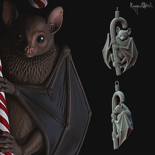 Christmas Bat Ornament – Candy Cane | Gothic Christmas STL