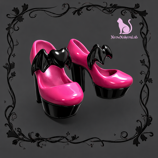 Shoes decorated with a Winged Heart, compatible with Monster High