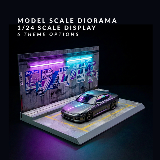 1/24 Scale JDM Garage Diorama, Diecast Car Display
