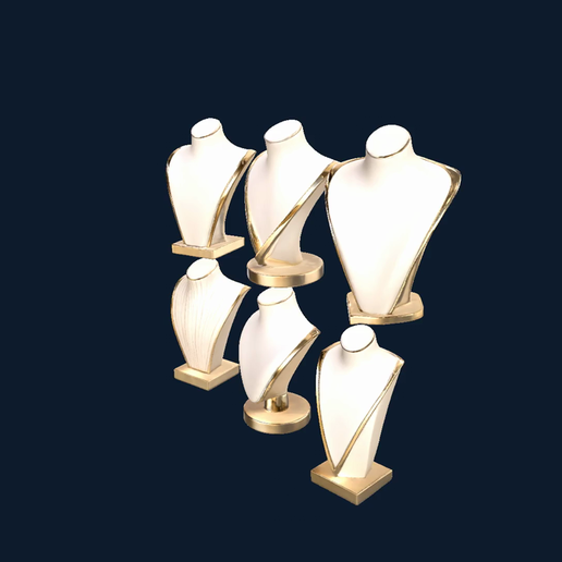 Jewelry Bust Set – Six Necklace Display Forms STL