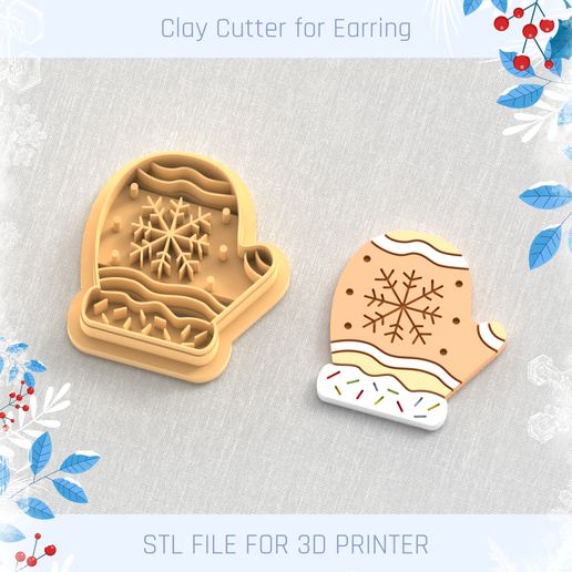 Winter Gloves Clay Cutter, Winter Earring Cutters, Christmas Clay Cutters, Mini Clay Cutters 3 Sizes 3D model