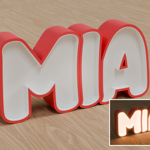 STL Files, Personalized LED Name Lamp "MIA" - Night Light for Kids Room, Gift for Newborn, Baptism, Birthday