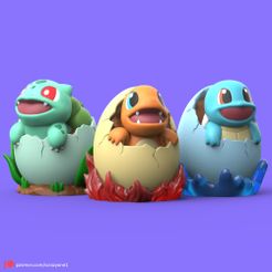 EasterEgg03.jpg Fichier STL POKEMON - JOUR DE PÂQUES 3 KANTO STARTERS (EASY PRINT NO SUPPORT)・Modèle à télécharger et à imprimer en 3D