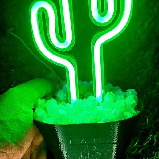 neon cactus flame 3d lamp STL File for 3D printingCults