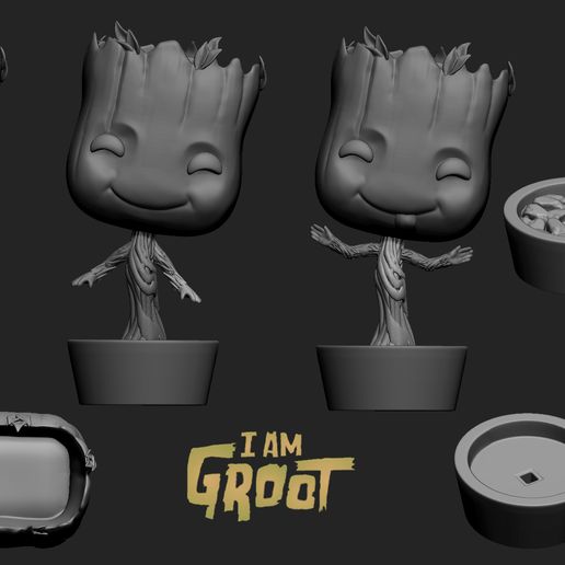 Baby Groot x 3 Funko Style 3D model