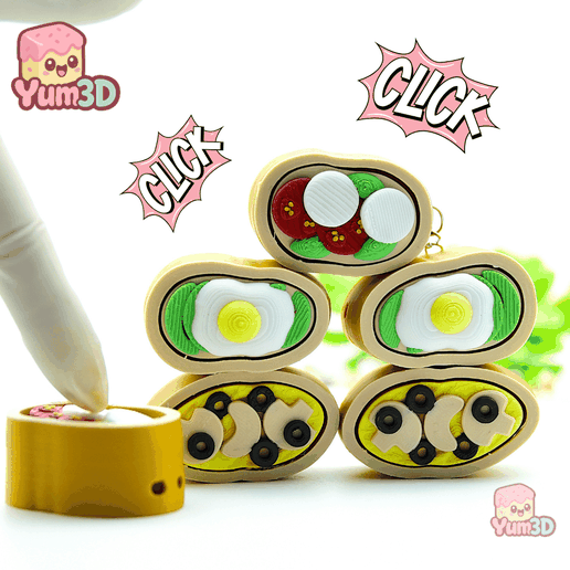 🎒 Yum3D Tiny Bruschetta Bite Set of Clicker Keychains - Cute Backpack ...