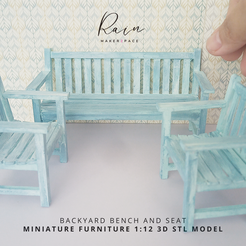 BACKYARD-BENCH-AND-SEAT-MINIATURE-FURNITURE-6.png Fichier STL Banc de jardin et siège pour meubles miniatures, banc pour meubles miniatures・Modèle imprimable en 3D à télécharger