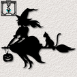 project_20230829_1051498-01.png Halloween witch on a broom with cat wall decor 2d art
