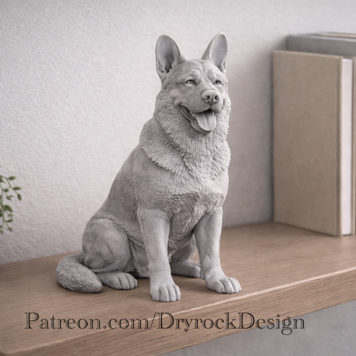 🐕 German Shepherd Sitting Dog – 3D Printable STL & Colored GLB
