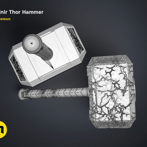 Thor-Mjolnir_NEW-render-scene-mesh-5.jpg 3D-Datei Mjolnir-Hammer (Liebe und Donner)・3D-druckbares Design zum Herunterladen, 3D-mon